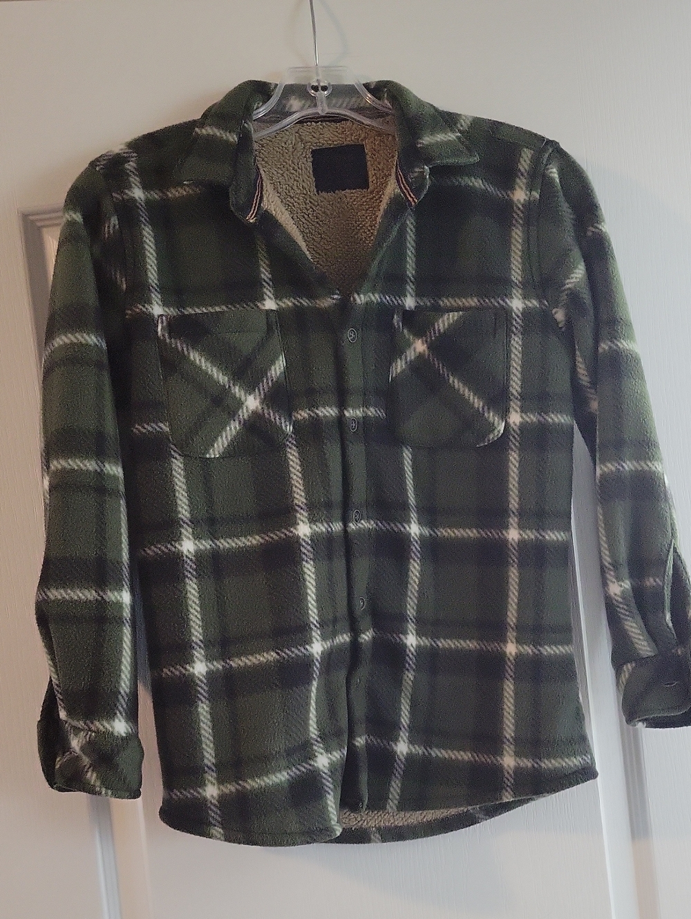 Nomad Olive Green Plaid Sherpa-Lined Shirt Jacket